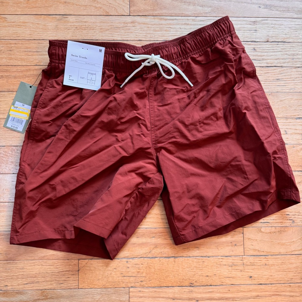Goodfellow &‎ Co Mens 7" Inseam Swim Trunks Rust Red Medium NWT